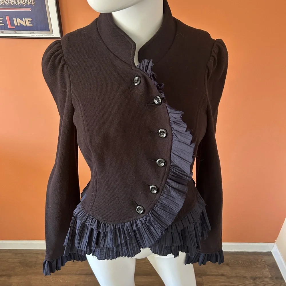 NWT FREE PEOPLE military style black women’s ruffled blazer - Picture 3 of 11